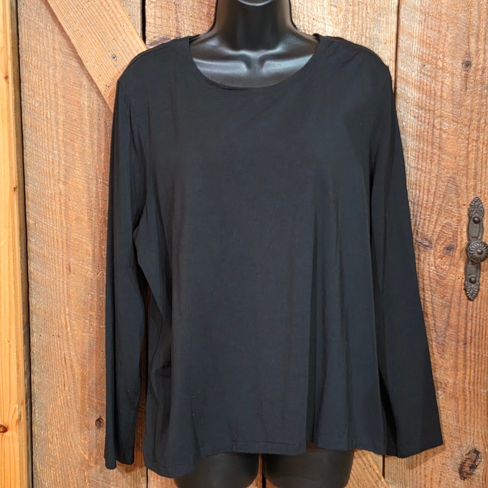 Chico's Black Long Sleeve Crewneck Top Blouse Size 4 XXL Plus 20/22 Soft Knit